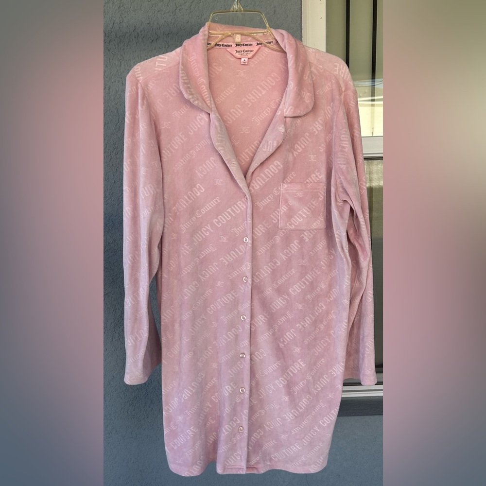 Juicy Couture Velour Monogram Button Cozy Sleep Shirt Long Sleeve Size L